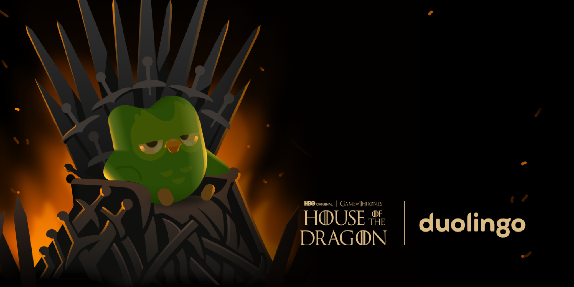 A green owl sits on the Iron Throne.