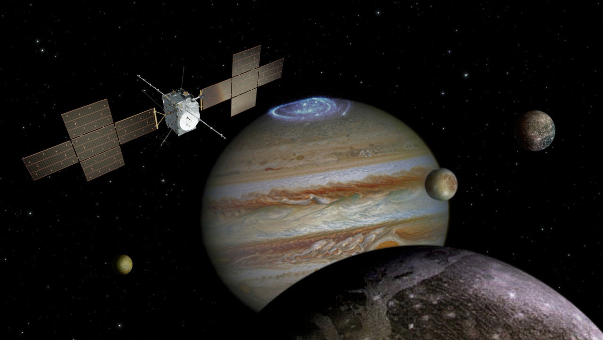 Spacecraft exploring Jupiter's system of moons