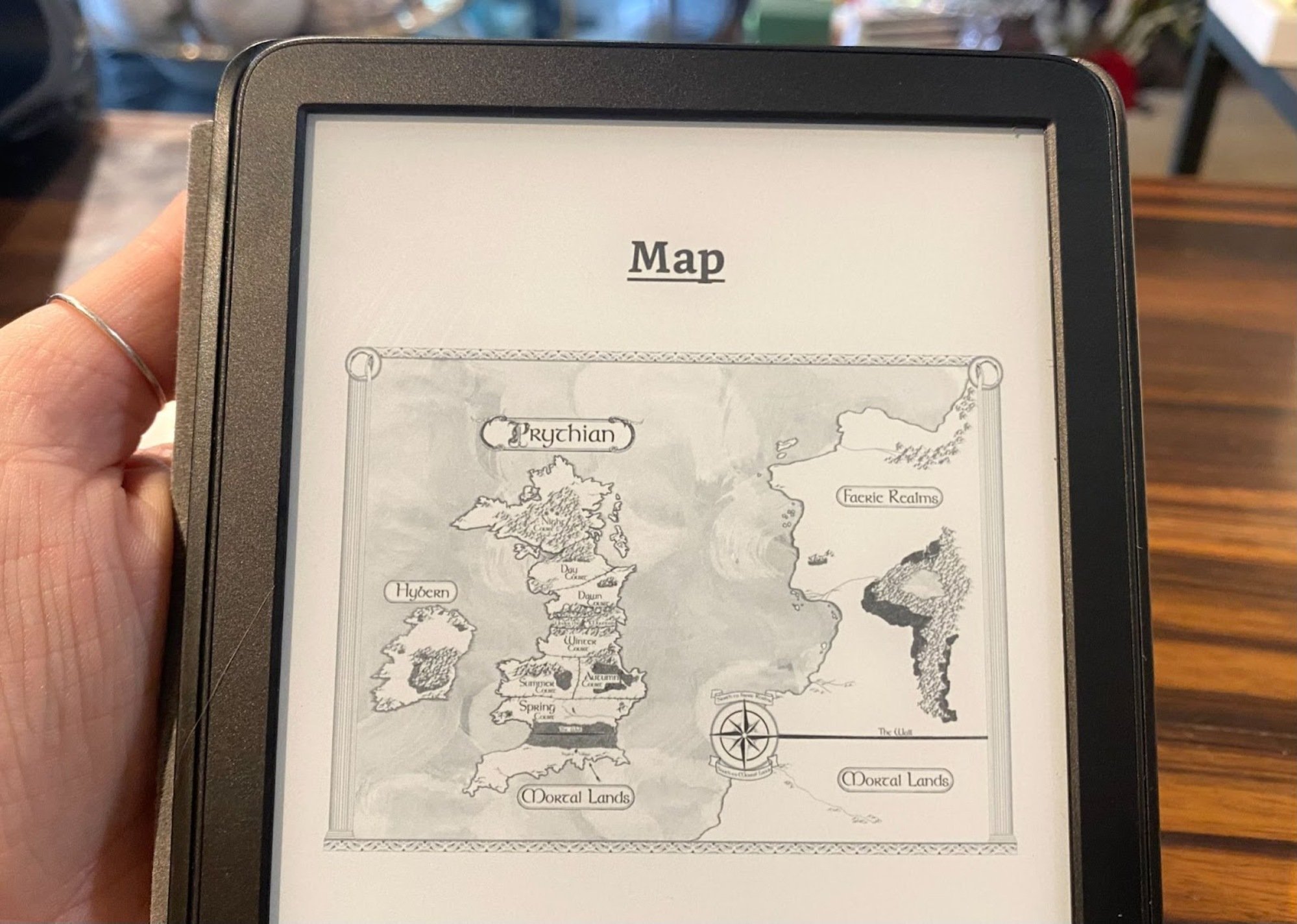 kindle screen with black and white map