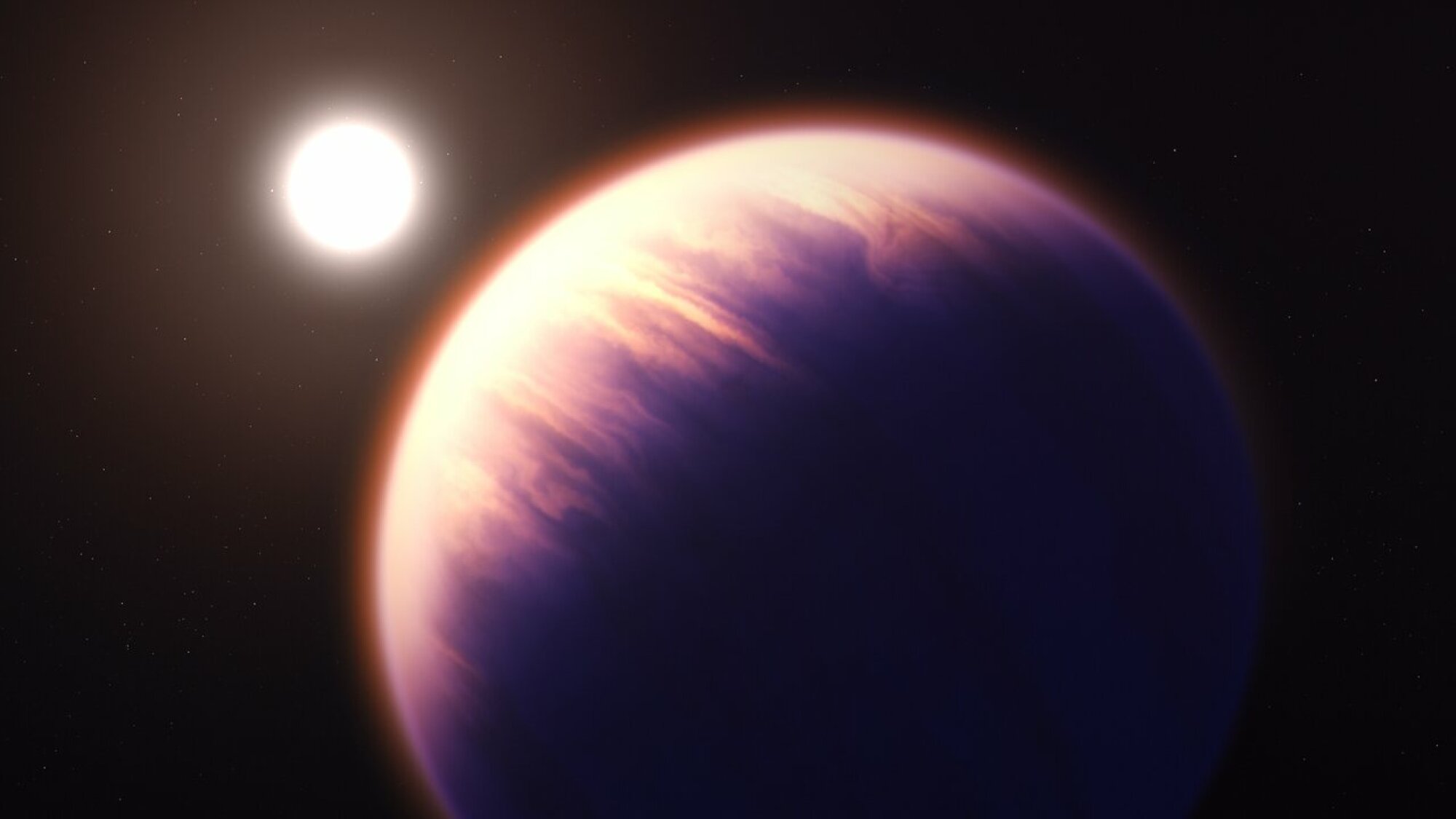 A giant gassy planet with a star in the background