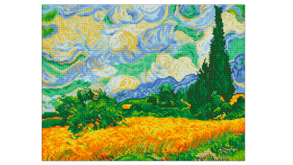 a diamond dotz art kit inspired by Vincent van Gogh's "Wheat Field with Cypresses"