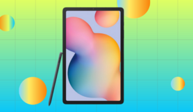Samsung tablet with colorful abstract screensaver